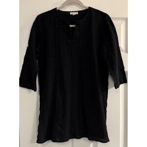 Eileen Fisher Tunic Small Black Grid Organic Cotton Boxy Minimal Gauze Light EUC